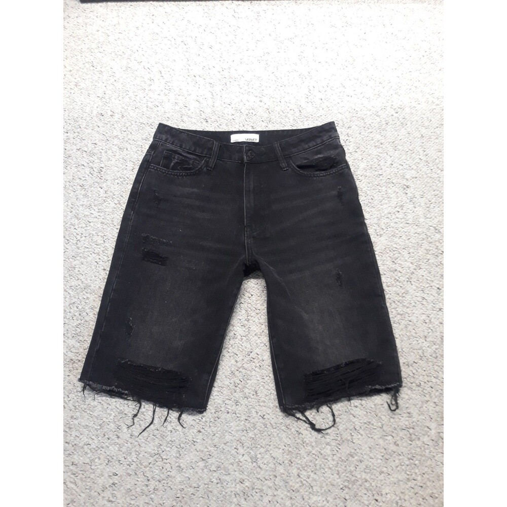 Vervet 90S High Rise Distressed Bermuda Raw Hem Shorts Black M